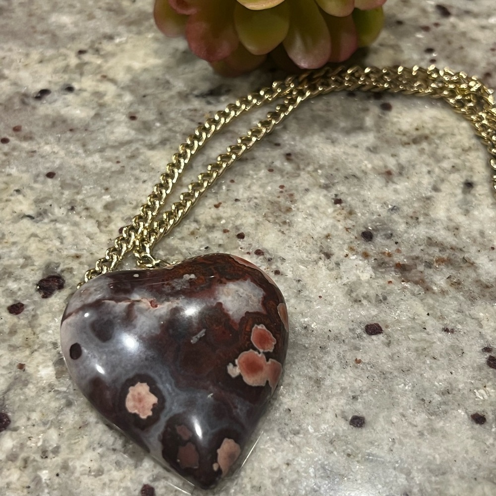 Gold and Brown Heart Pendant Necklace